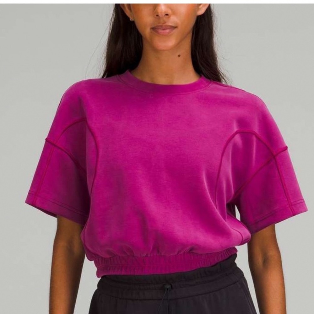 Lululemon Softstreme Gathered T-Shirt Magenta Pink Crop Top Size 10